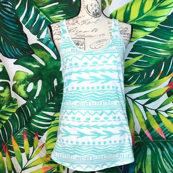 EUC PINK Victoria Secret XS Oversized Summer White Green Tropical Beach Tank - Picture 1 of 8